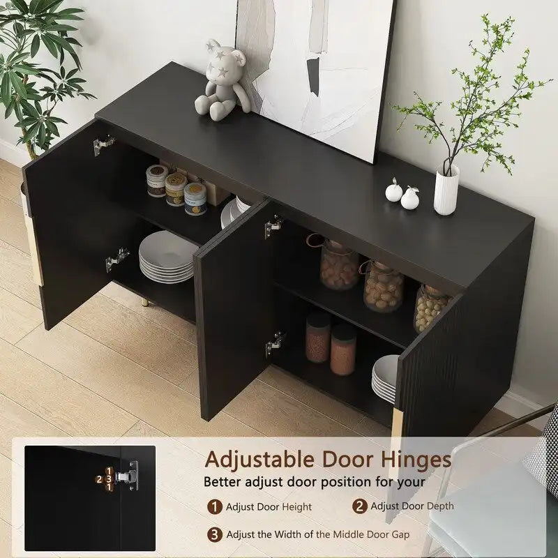 Meuble Art Déco moderne de 144 cm avec portes cannelées et 4 compartiments intérieurs