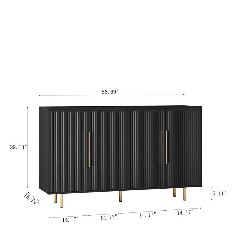 Meuble Art Déco moderne de 144 cm avec portes cannelées et 4 compartiments intérieurs