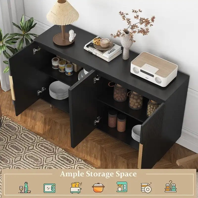 Meuble Art Déco moderne de 144 cm avec portes cannelées et 4 compartiments intérieurs