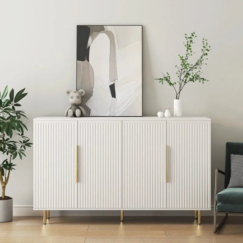 Meuble Art Déco moderne de 144 cm avec portes cannelées et 4 compartiments intérieurs