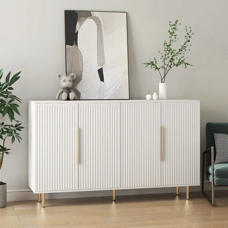 Meuble Art Déco moderne de 144 cm avec portes cannelées et 4 compartiments intérieurs