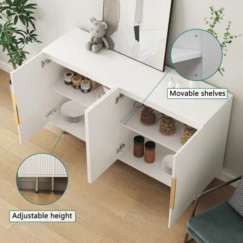 Meuble Art Déco moderne de 144 cm avec portes cannelées et 4 compartiments intérieurs
