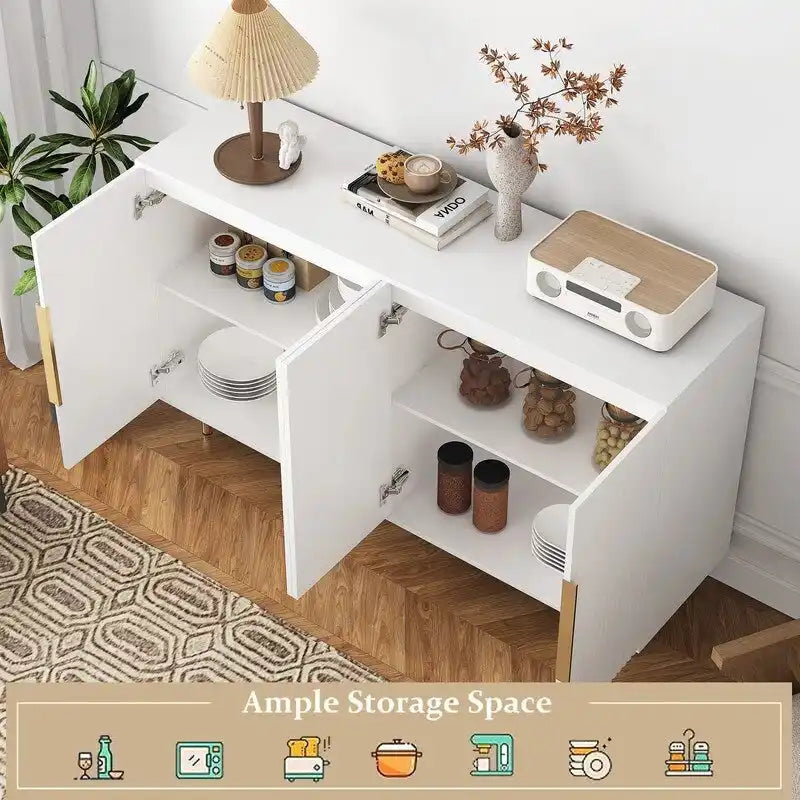 Meuble Art Déco moderne de 144 cm avec portes cannelées et 4 compartiments intérieurs