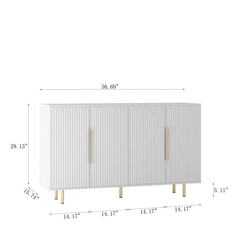 Meuble Art Déco moderne de 144 cm avec portes cannelées et 4 compartiments intérieurs