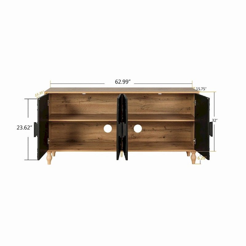 Buffet moderne noir 160 cm avec 4 portes et détails sculptés