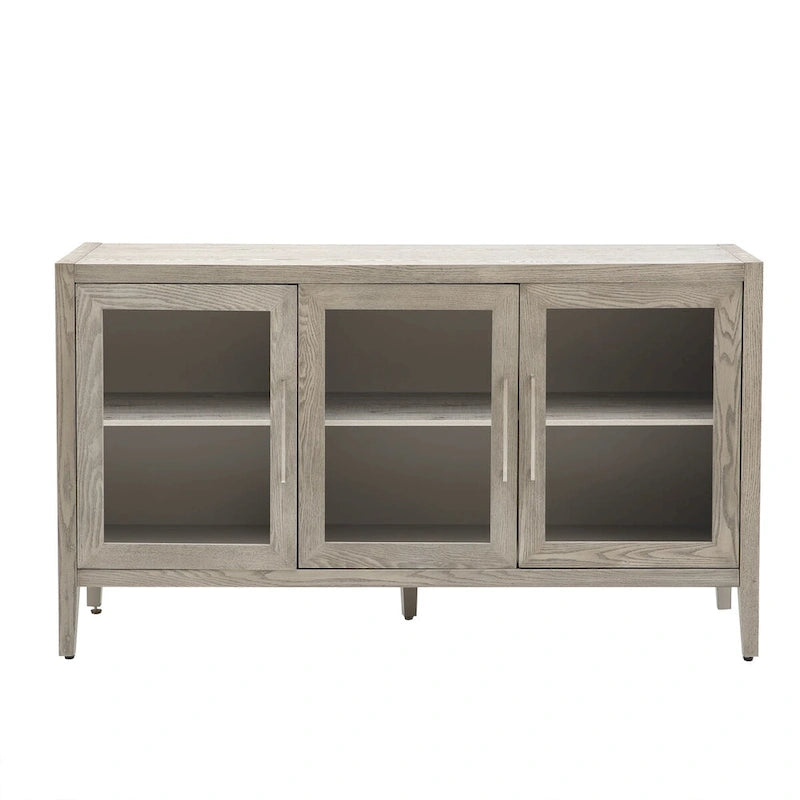 Armoire de rangement en bois avec 3 portes en verre trempé encadré et étagères réglables