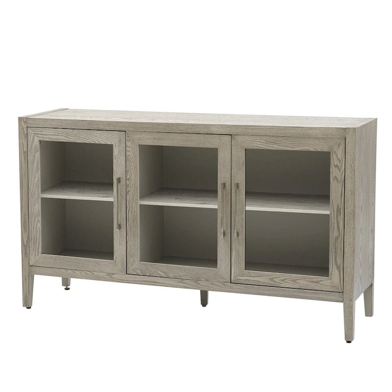 Armoire de rangement en bois avec 3 portes en verre trempé encadré et étagères réglables