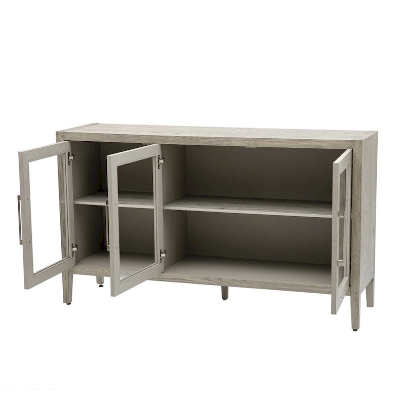 Armoire de rangement en bois avec 3 portes en verre trempé encadré et étagères réglables