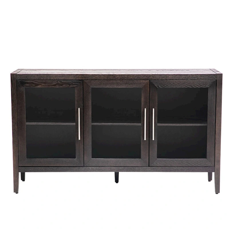 Armoire de rangement en bois avec 3 portes en verre trempé encadré et étagères réglables