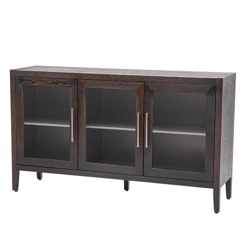 Armoire de rangement en bois avec 3 portes en verre trempé encadré et étagères réglables