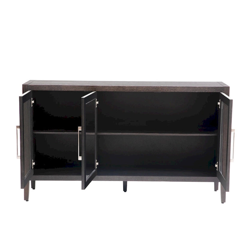 Armoire de rangement en bois avec 3 portes en verre trempé encadré et étagères réglables