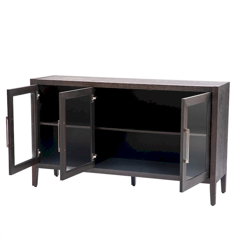 Armoire de rangement en bois avec 3 portes en verre trempé encadré et étagères réglables