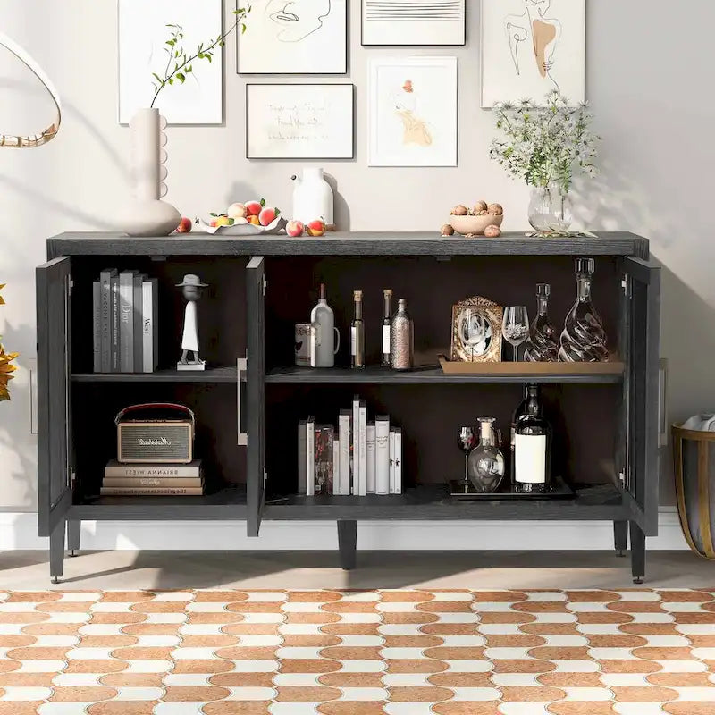 Armoire de rangement en bois avec 3 portes en verre trempé encadré et étagères réglables