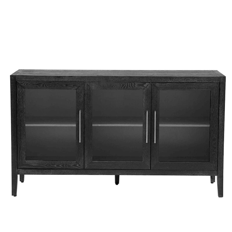 Armoire de rangement en bois avec 3 portes en verre trempé encadré et étagères réglables