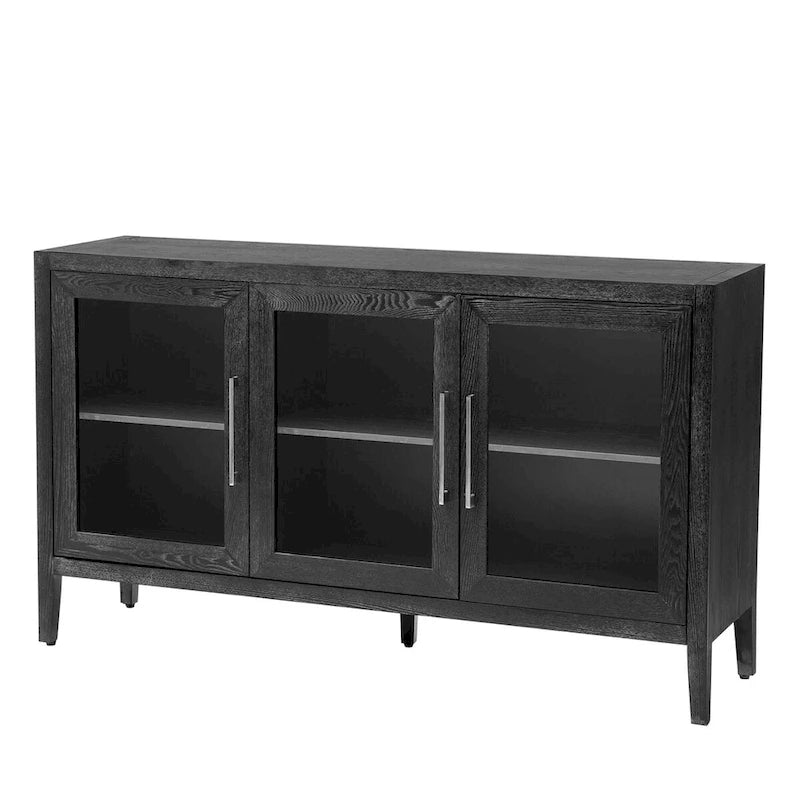 Armoire de rangement en bois avec 3 portes en verre trempé encadré et étagères réglables