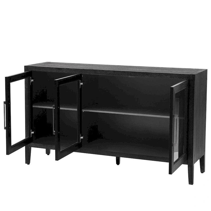 Armoire de rangement en bois avec 3 portes en verre trempé encadré et étagères réglables