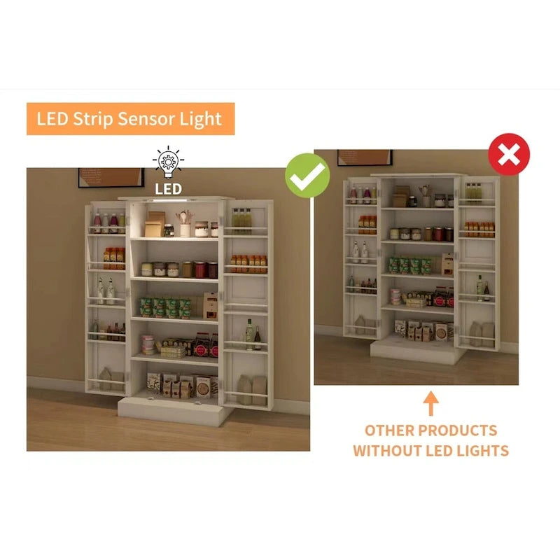 Meuble de rangement de cuisine à LED avec 10 compartiments et bande lumineuse à capteur