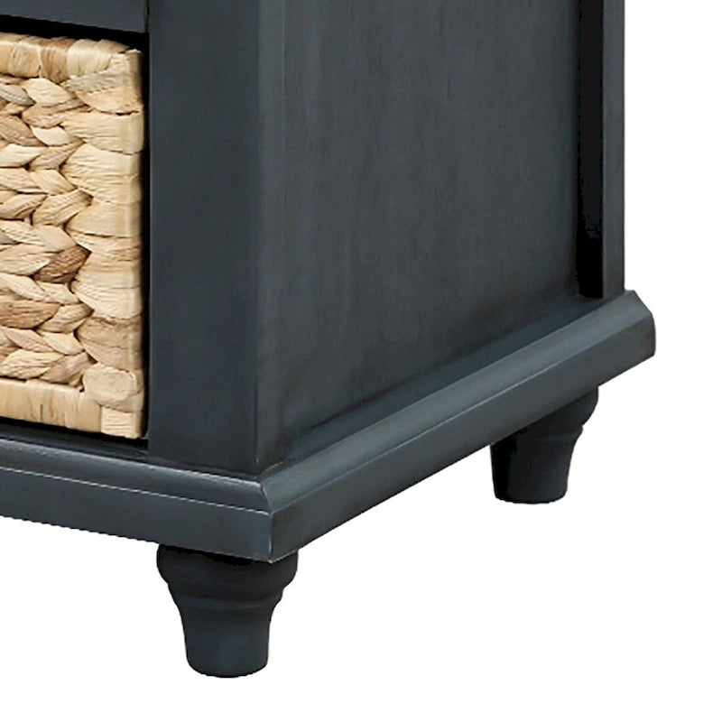 Banc de rangement de ferme avec 6 tiroirs, façades en rotin et coussin en lin amovible