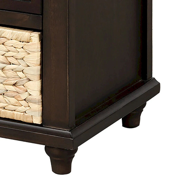 Banc de rangement de ferme avec 6 tiroirs, façades en rotin et coussin en lin amovible