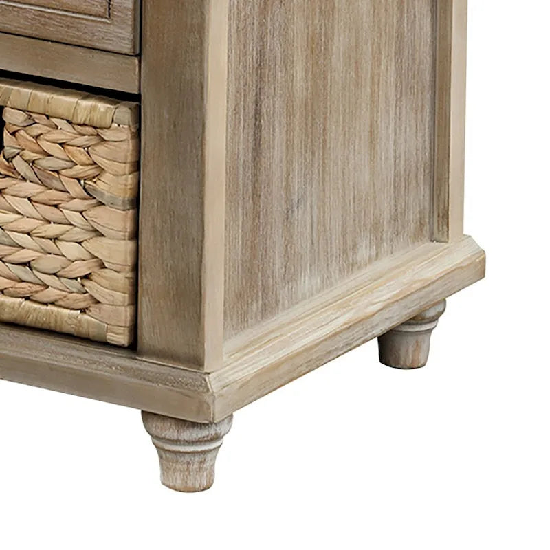 Banc de rangement de ferme avec 6 tiroirs, façades en rotin et coussin en lin amovible