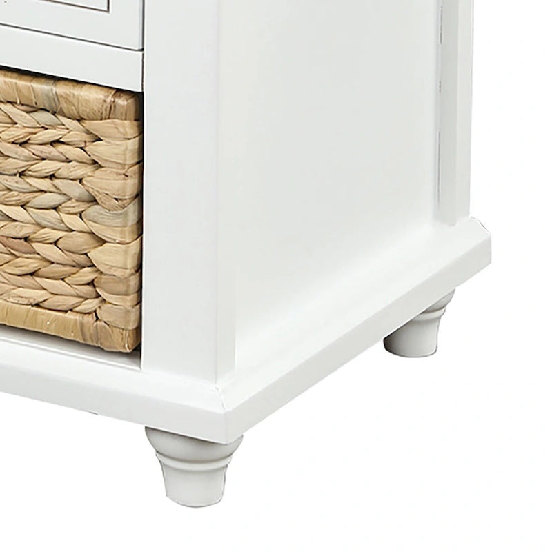 Banc de rangement de ferme avec 6 tiroirs, façades en rotin et coussin en lin amovible