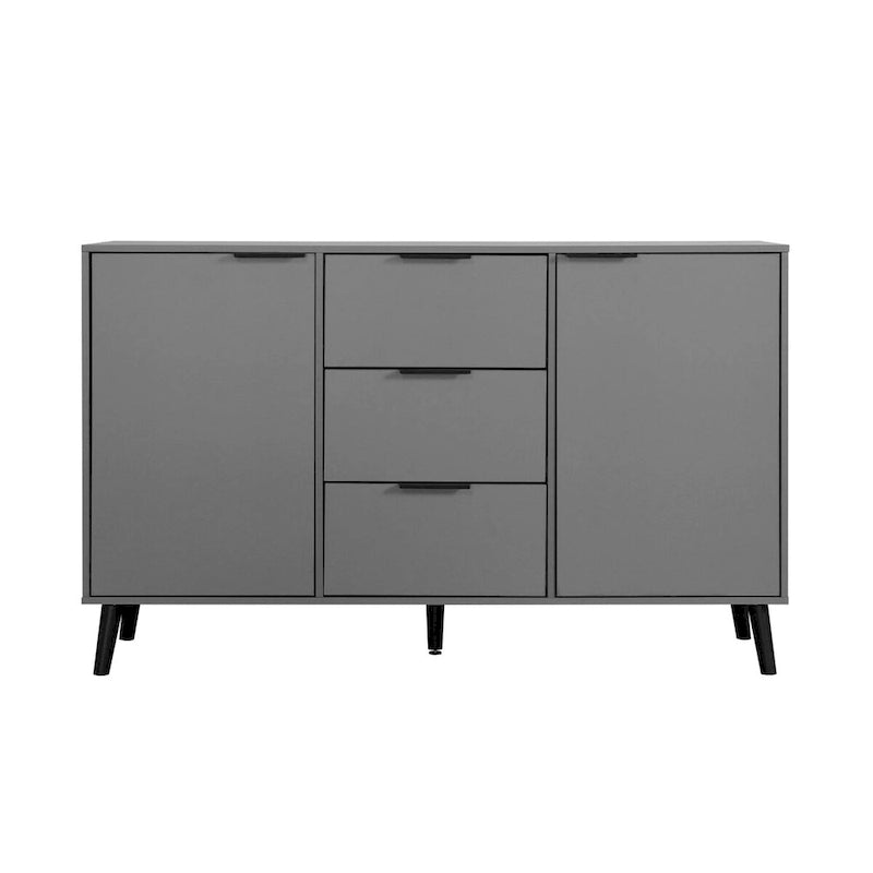 Buffet de 120 cm avec 3 tiroirs, 2 portes et pieds en bois pour bar à café