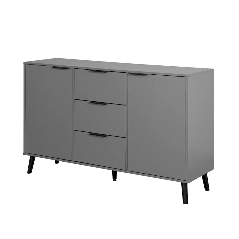 Buffet de 120 cm avec 3 tiroirs, 2 portes et pieds en bois pour bar à café