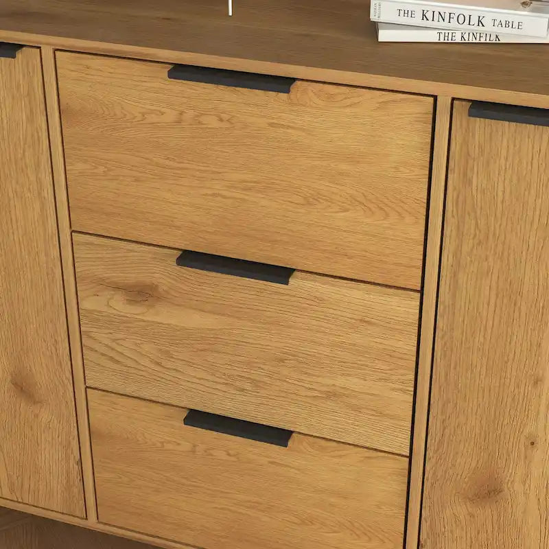 Buffet de 120 cm avec 3 tiroirs, 2 portes et pieds en bois pour bar à café