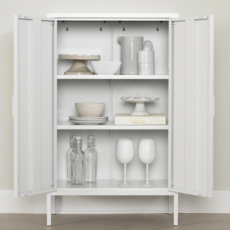 Armoire de rangement contemporaine à 2 portes en métal avec étagères réglables et portes magnétiques