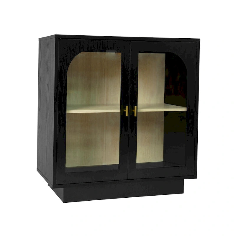 Meuble de rangement 2 portes avec portes en verre acrylique et poignée en métal doré