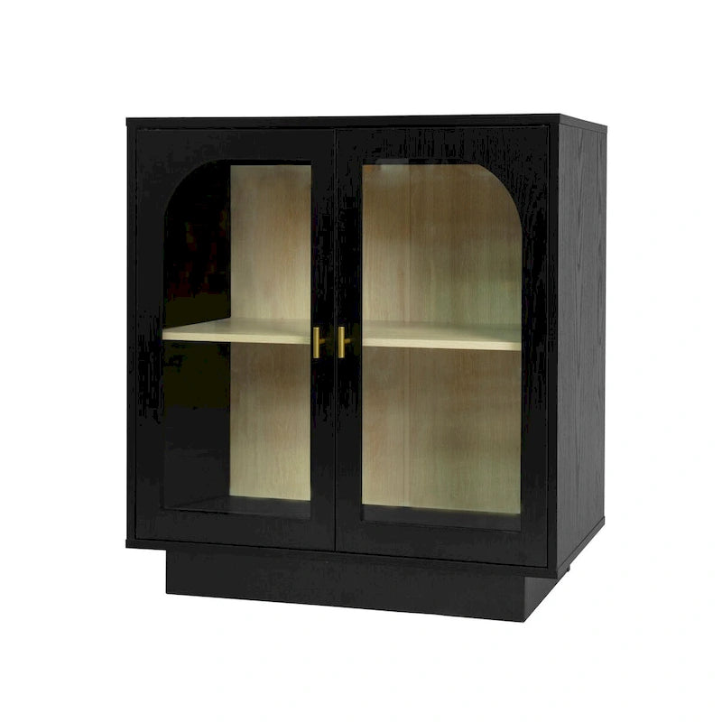 Meuble de rangement 2 portes avec portes en verre acrylique et poignée en métal doré