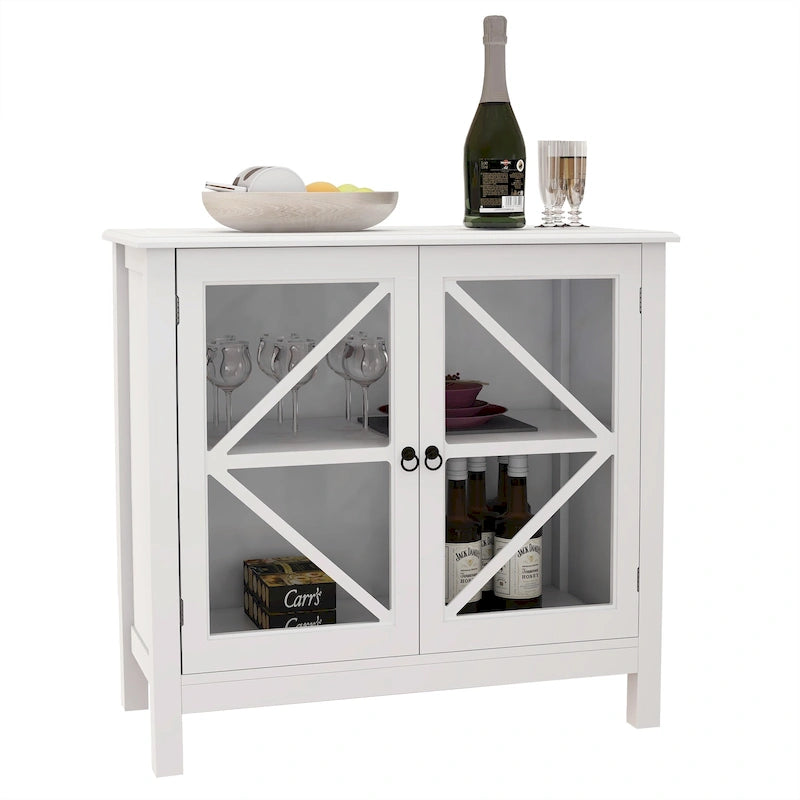 Armoire de cuisine style shaker avec portes doubles vitrées et poignées en nickel brossé