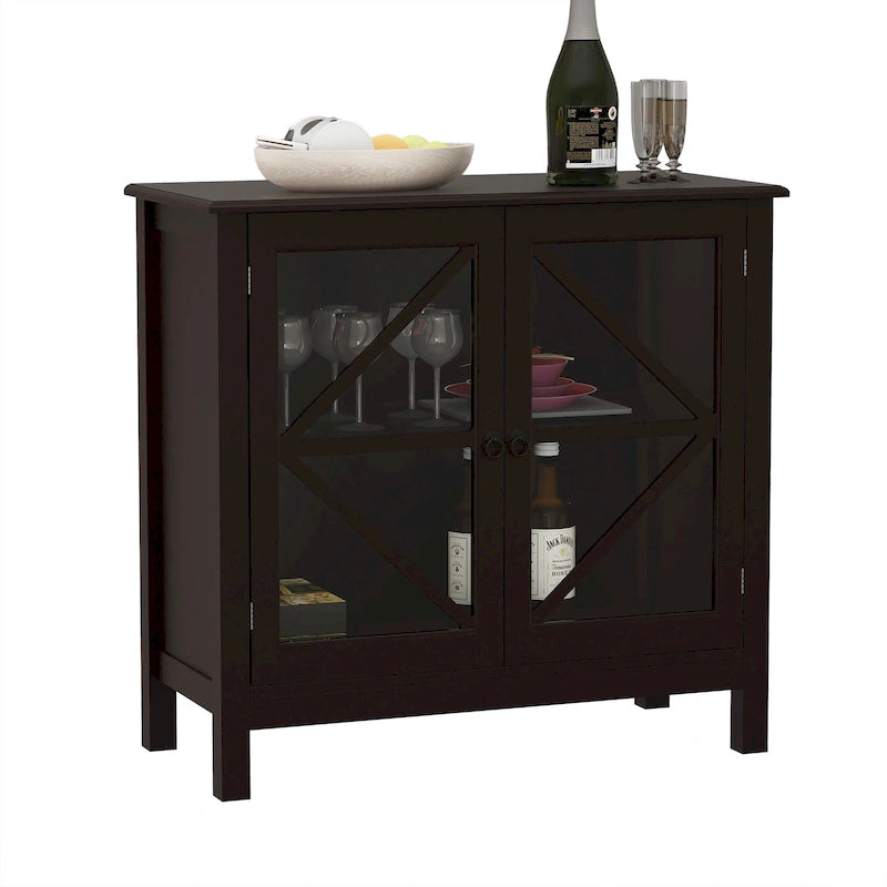 Armoire de cuisine style shaker avec portes doubles vitrées et poignées en nickel brossé