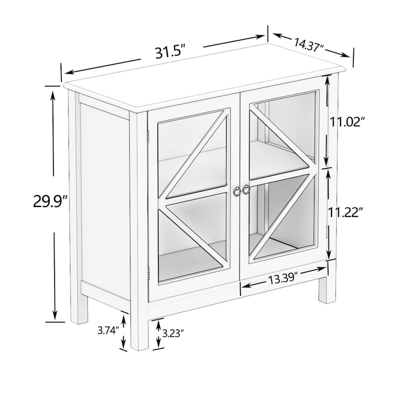 Armoire de cuisine style shaker avec portes doubles vitrées et poignées en nickel brossé