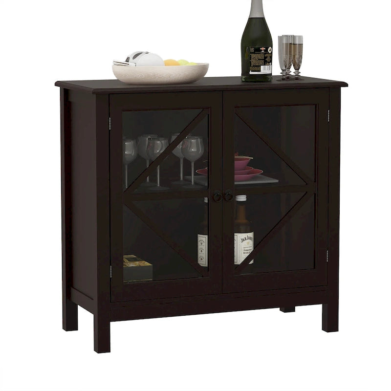 Armoire de cuisine style shaker avec portes doubles vitrées et poignées en nickel brossé