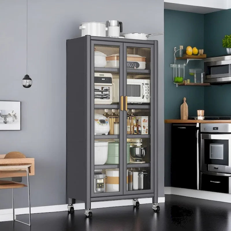 Meuble de cuisine étagère du sol au plafond avec rangement pour micro-ondes et rotation à 360°