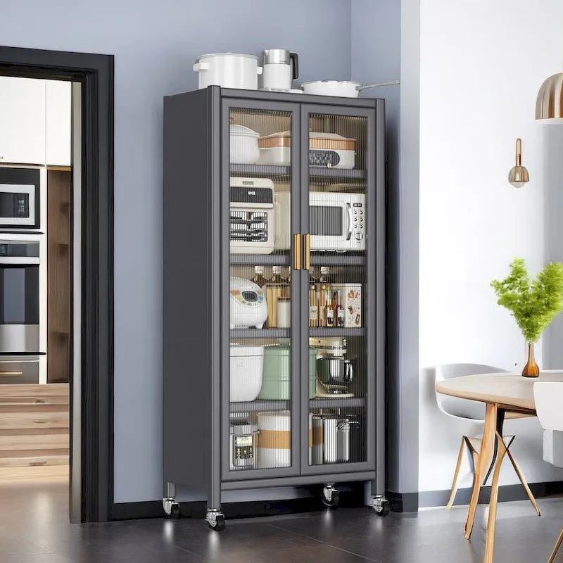 Meuble de cuisine étagère du sol au plafond avec rangement pour micro-ondes et rotation à 360°