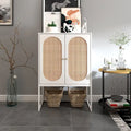 Meuble Haut 2 Portes en Rotin Naturel avec Étagère Réglable – Sur Pied