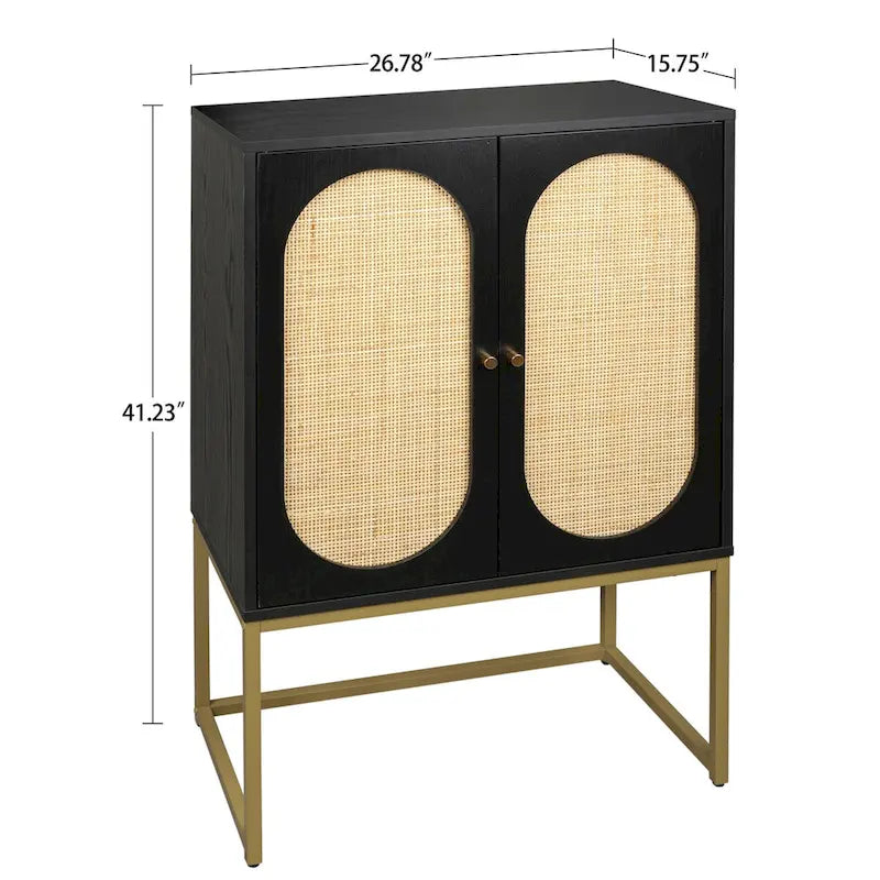 Meuble Haut 2 Portes en Rotin Naturel avec Étagère Réglable – Sur Pied