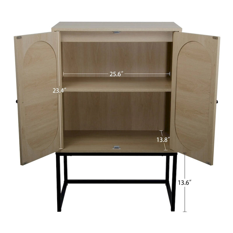 Meuble Haut 2 Portes en Rotin Naturel avec Étagère Réglable – Sur Pied