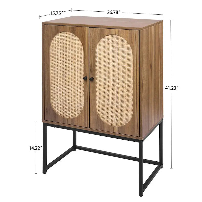Meuble Haut 2 Portes en Rotin Naturel avec Étagère Réglable – Sur Pied