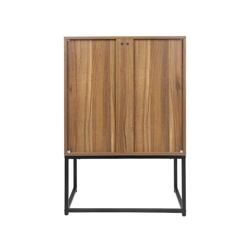 Meuble Haut 2 Portes en Rotin Naturel avec Étagère Réglable – Sur Pied