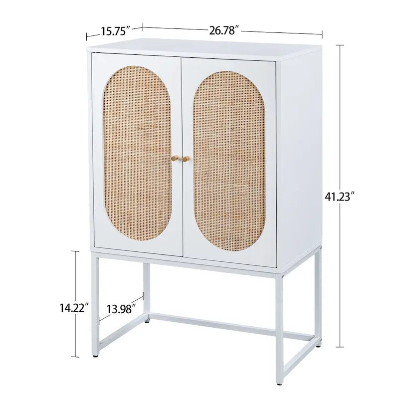 Meuble Haut 2 Portes en Rotin Naturel avec Étagère Réglable – Sur Pied