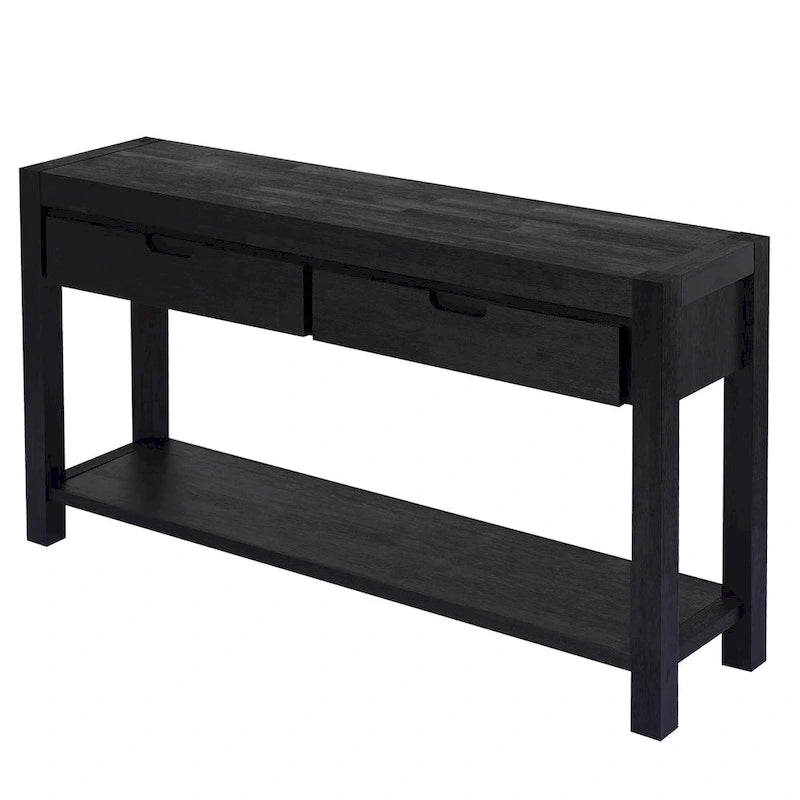 Console d'entrée avec 2 tiroirs et 1 étagère inférieure — Placage en bois d'acacia