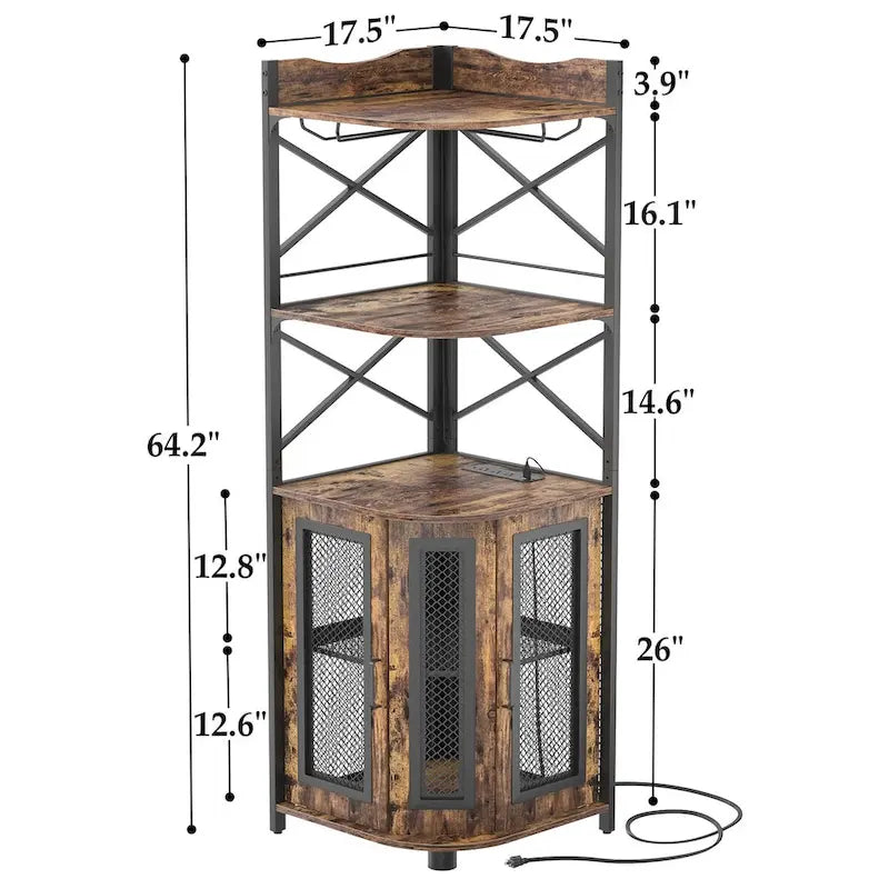 Meuble d'angle de bar avec étagère supérieure, lumières LED RGB et multiprise intégrée