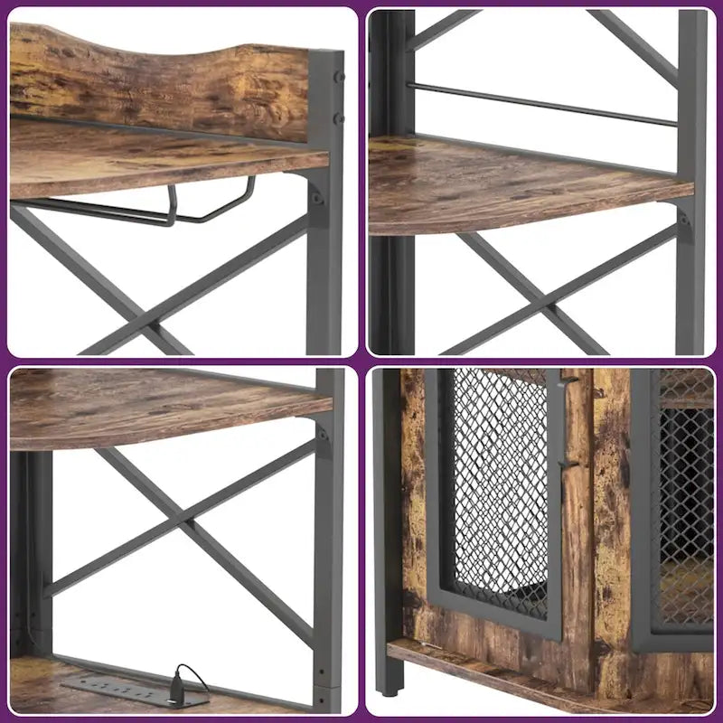Meuble d'angle de bar avec étagère supérieure, lumières LED RGB et multiprise intégrée