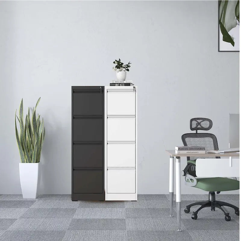 Classeur métallique vertical 4 tiroirs avec serrure et système anti-basculement