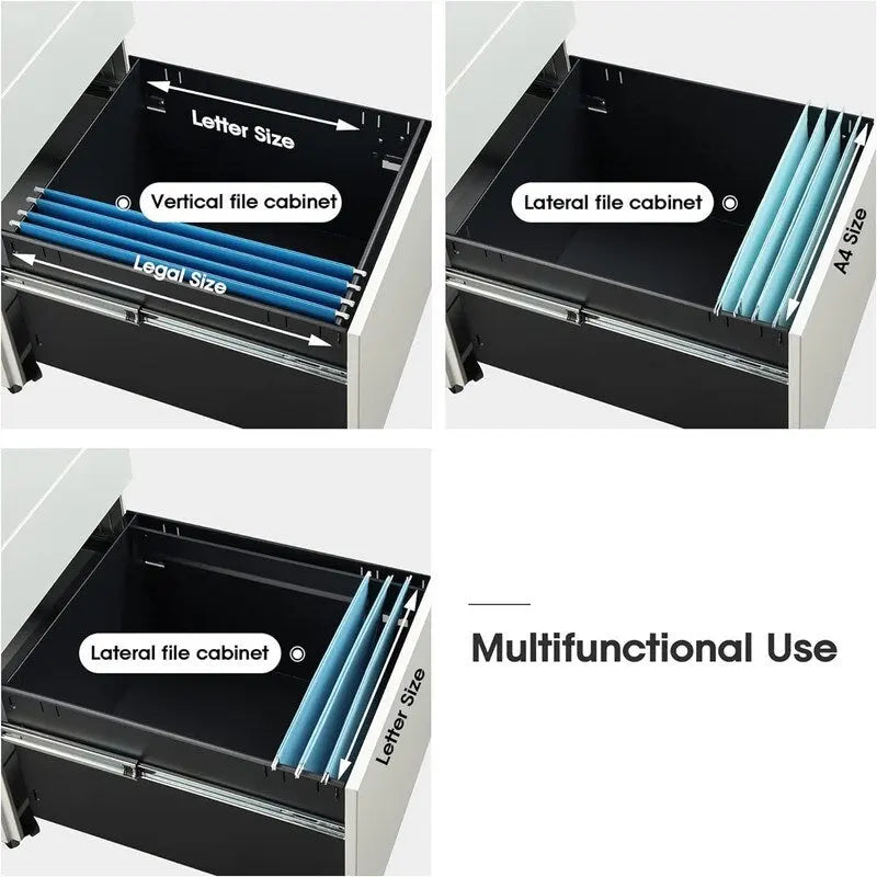 Classeur mobile 3 tiroirs pour dessous de bureau avec serrure et roulettes