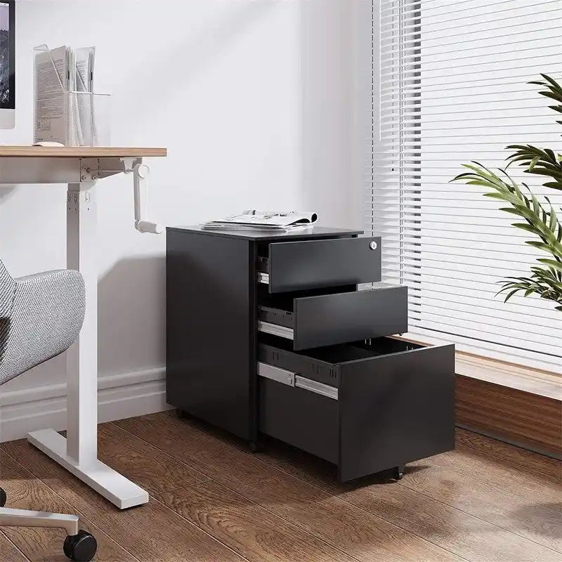Classeur mobile 3 tiroirs pour dessous de bureau avec serrure et roulettes