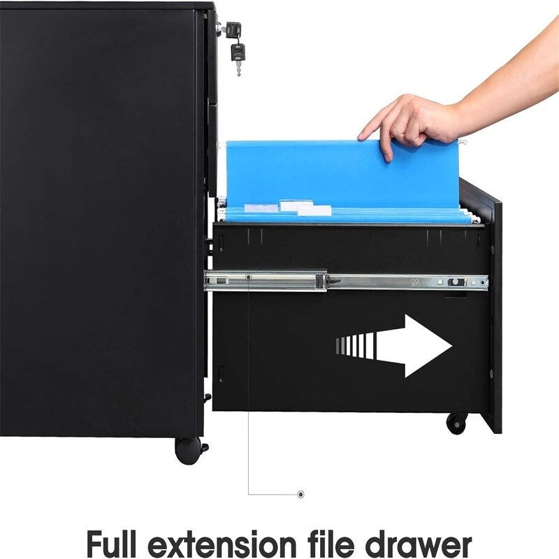 Classeur mobile 3 tiroirs pour dessous de bureau avec serrure et roulettes
